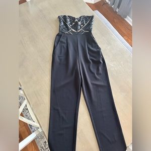 Express tube top jumpsuit, black with sequins at the top, size 2, worn once